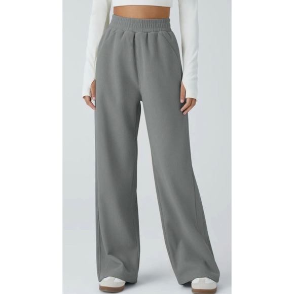 HALARA Pants - Halara High Waisted Straight Leg Mop Corduroy Pants Size Medium Reg Gray Pockets